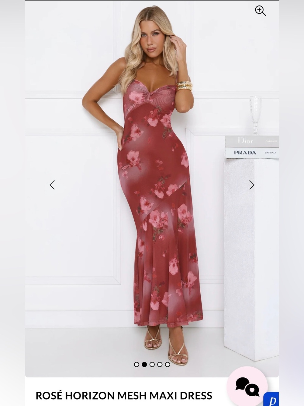 Floral Mesh Maxi Dress in Rose Red